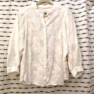 Beautiful White Cotton Embroidered Puffy-Long Sleeve Blouse